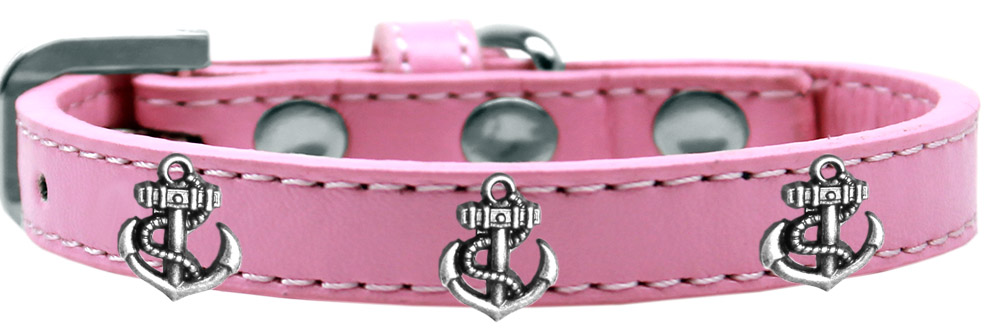 Silver Anchor Widget Dog Collar Light Pink Size 10